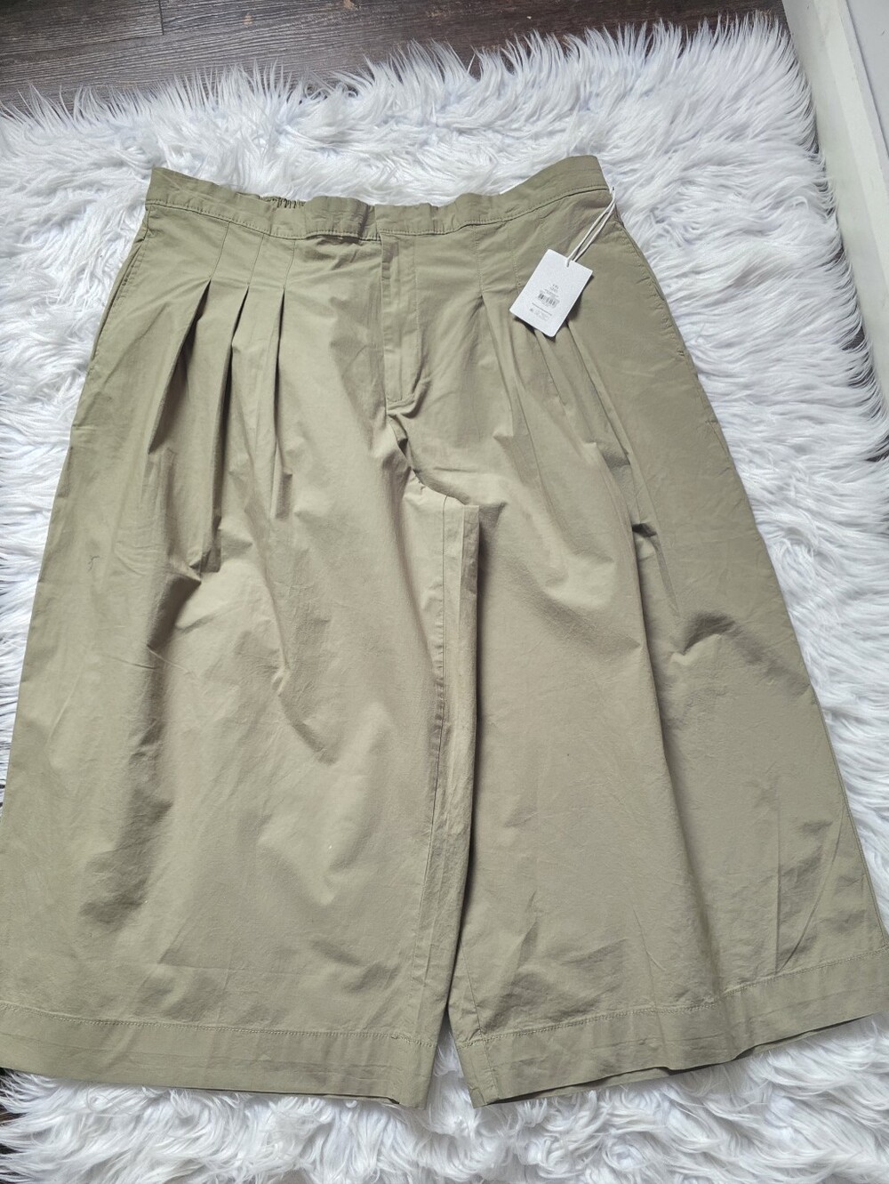 Pleated High-Rise Khaki Cropped Wide-Leg Pants - Women's Ankle Crop